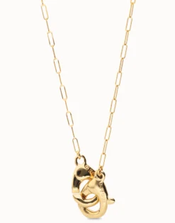 Collar largo bañado en oro 18k con mosqueton entrelazado
