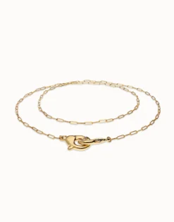 Collar largo bañado en oro 18k con mosqueton entrelazado