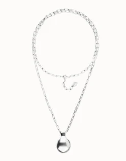 Collar largo bañado en plata de ley con esfera grande