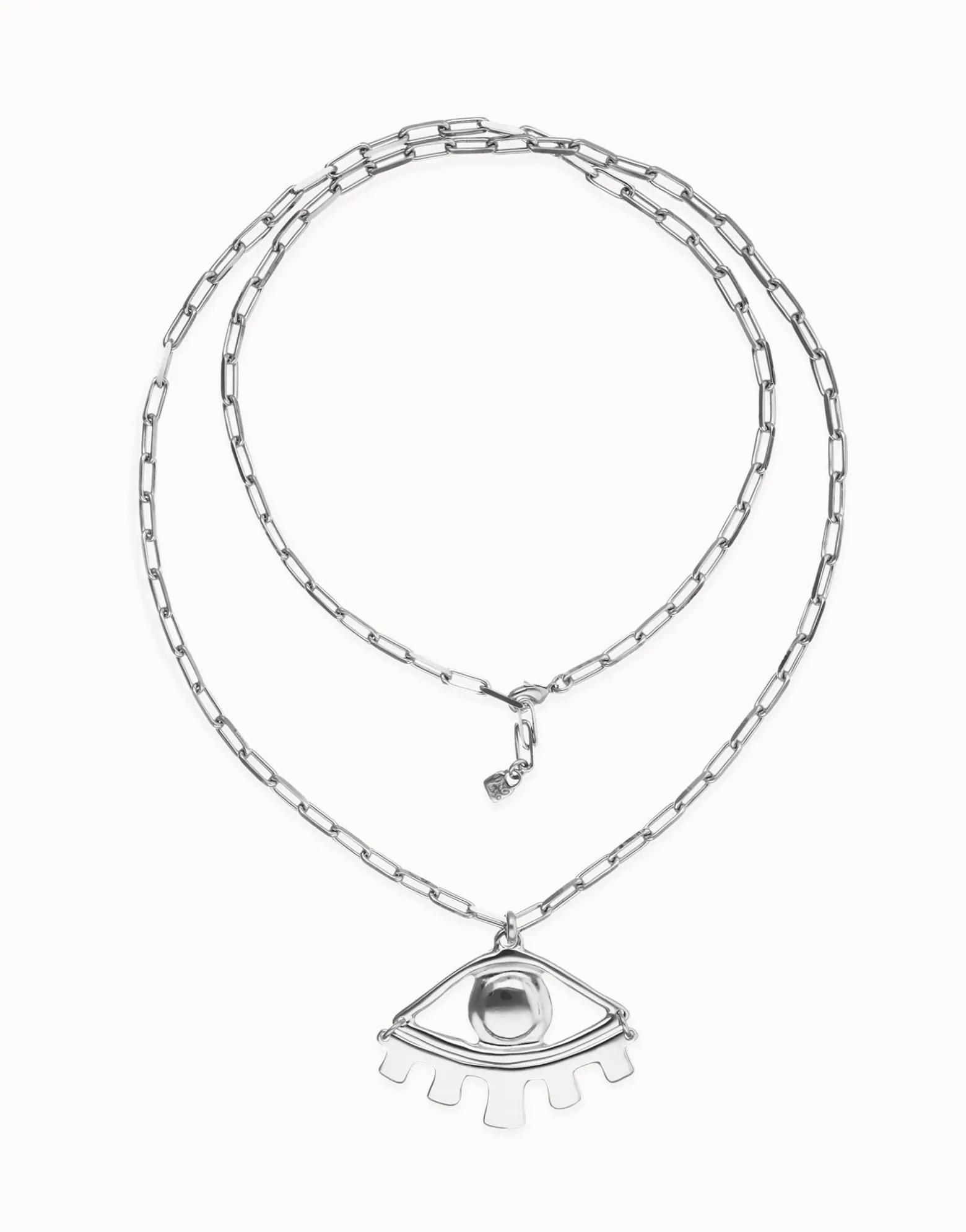 Collar largo bañado en plata de ley con ojo grande