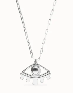 Collar largo bañado en plata de ley con ojo grande