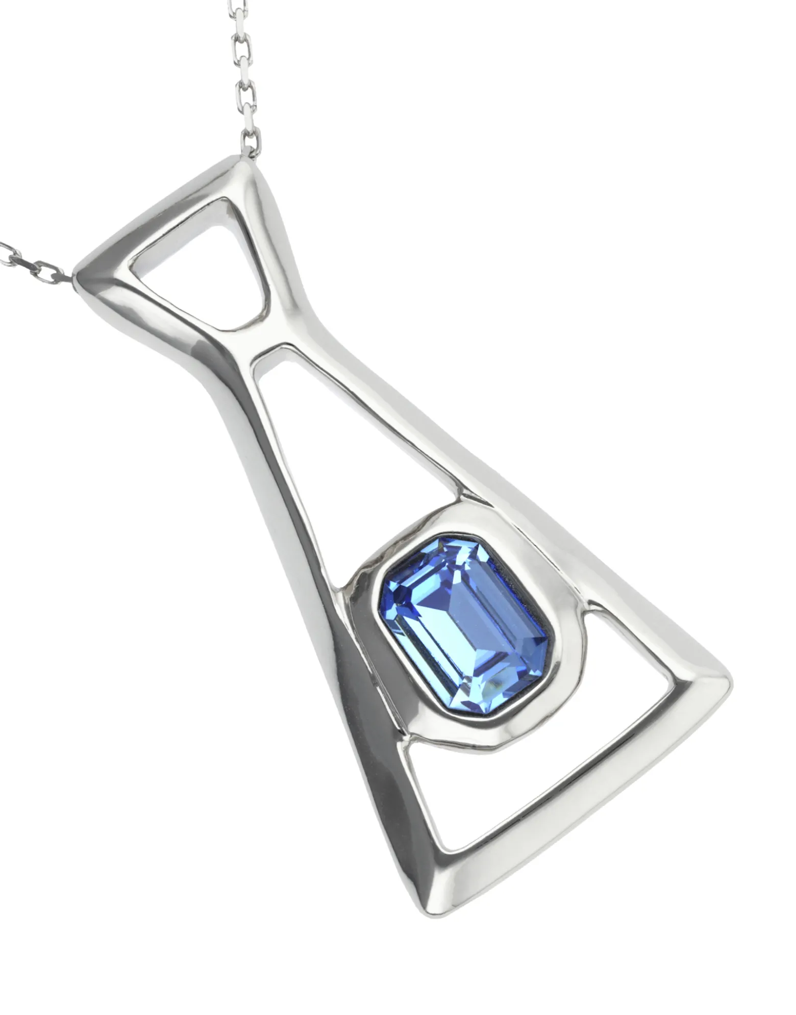 Collar largo con colgante bañado en plata de ley y cristal facetado rectangular azul