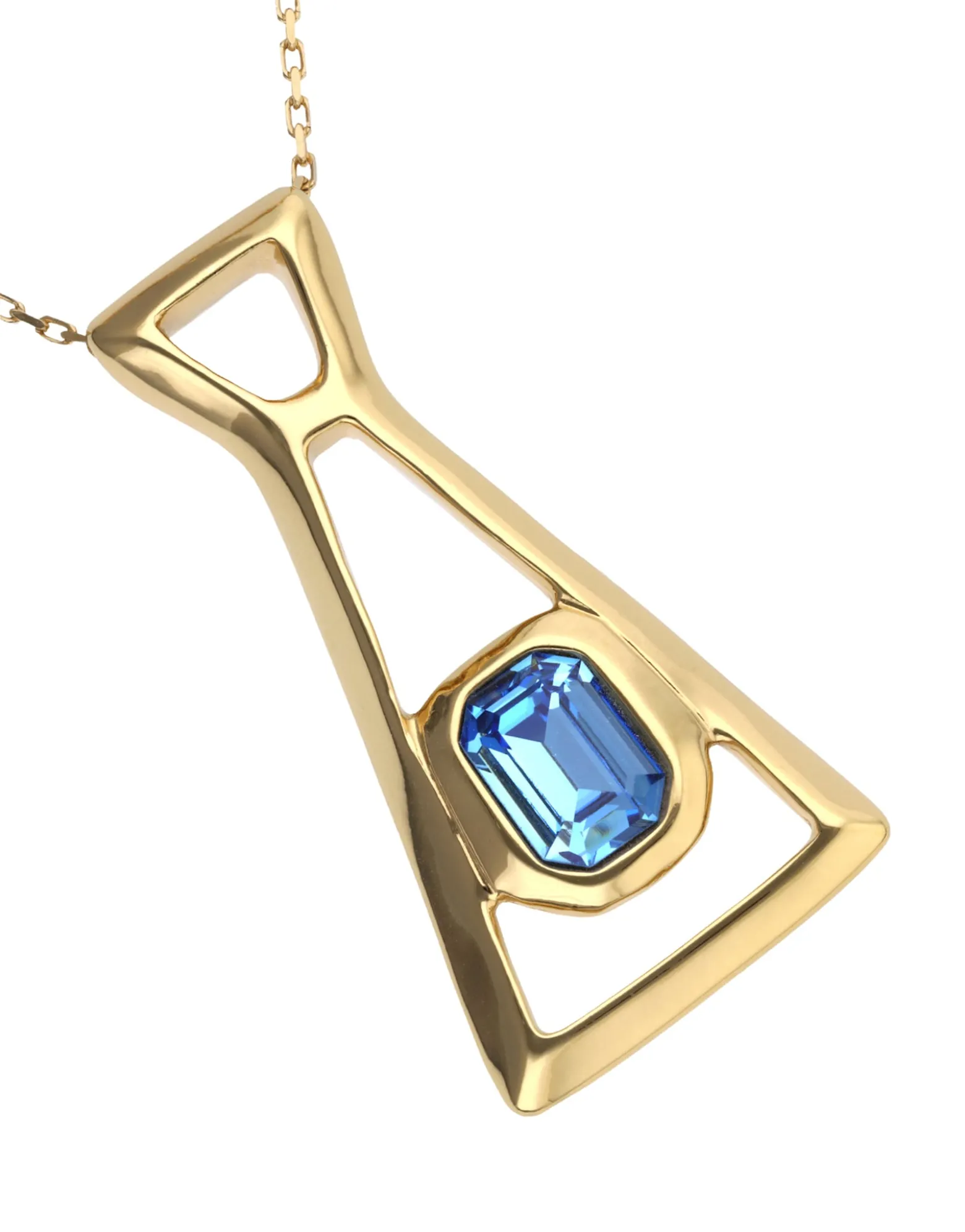 Collar largo con colgante bañado en oro 18k y cristal facetado rectangular azul