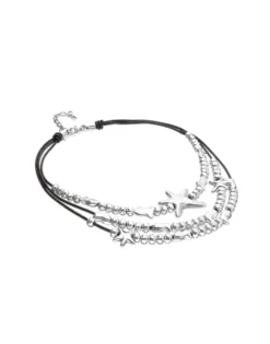 Collar multicadena en cuero bañado en plata y estrella de mar