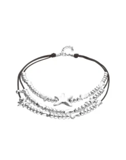 Collar multicadena en cuero bañado en plata y estrella de mar