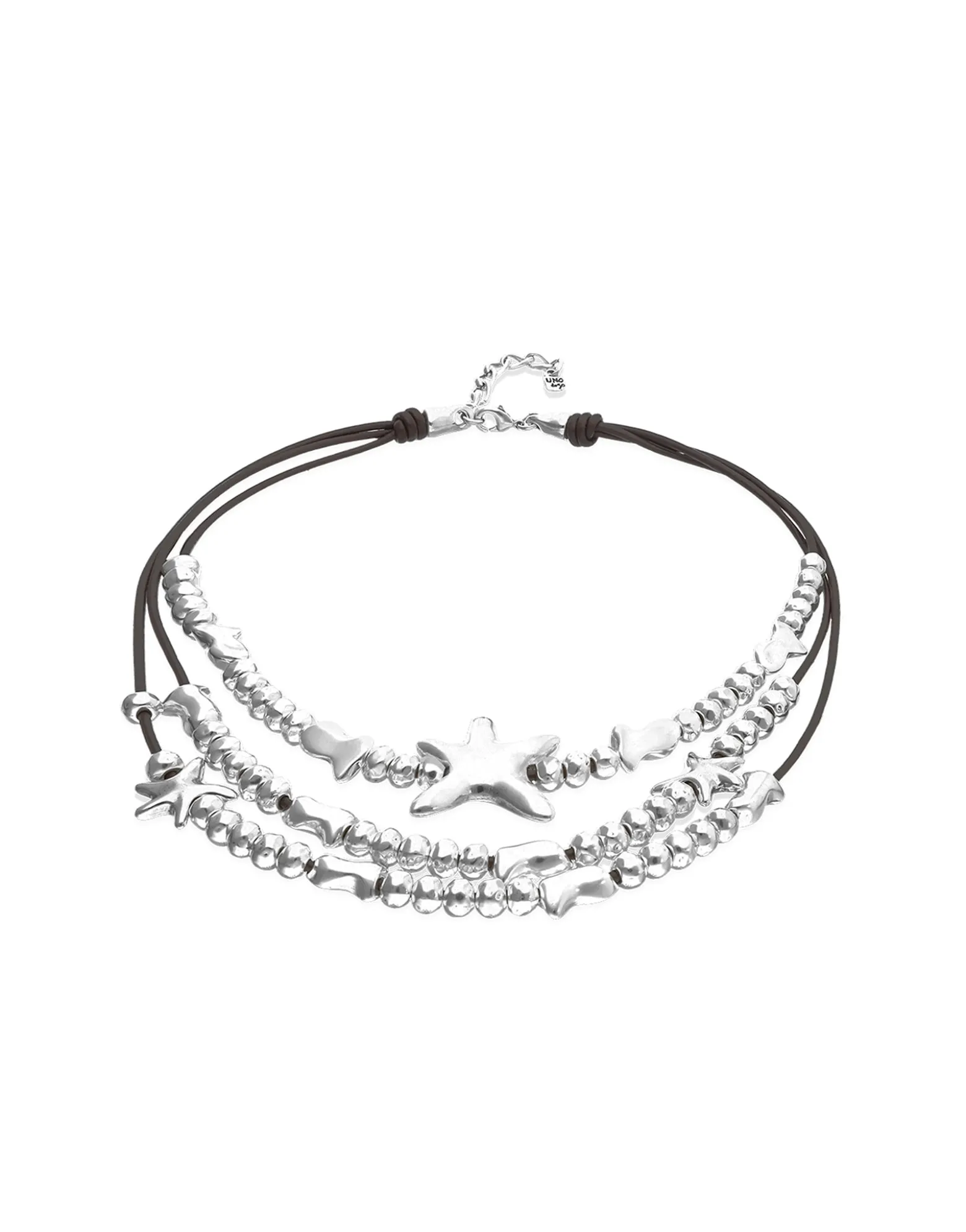 Collar multicadena en cuero bañado en plata y estrella de mar