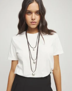 Collar triple de cuero con tres esferas bañadas en plata de ley