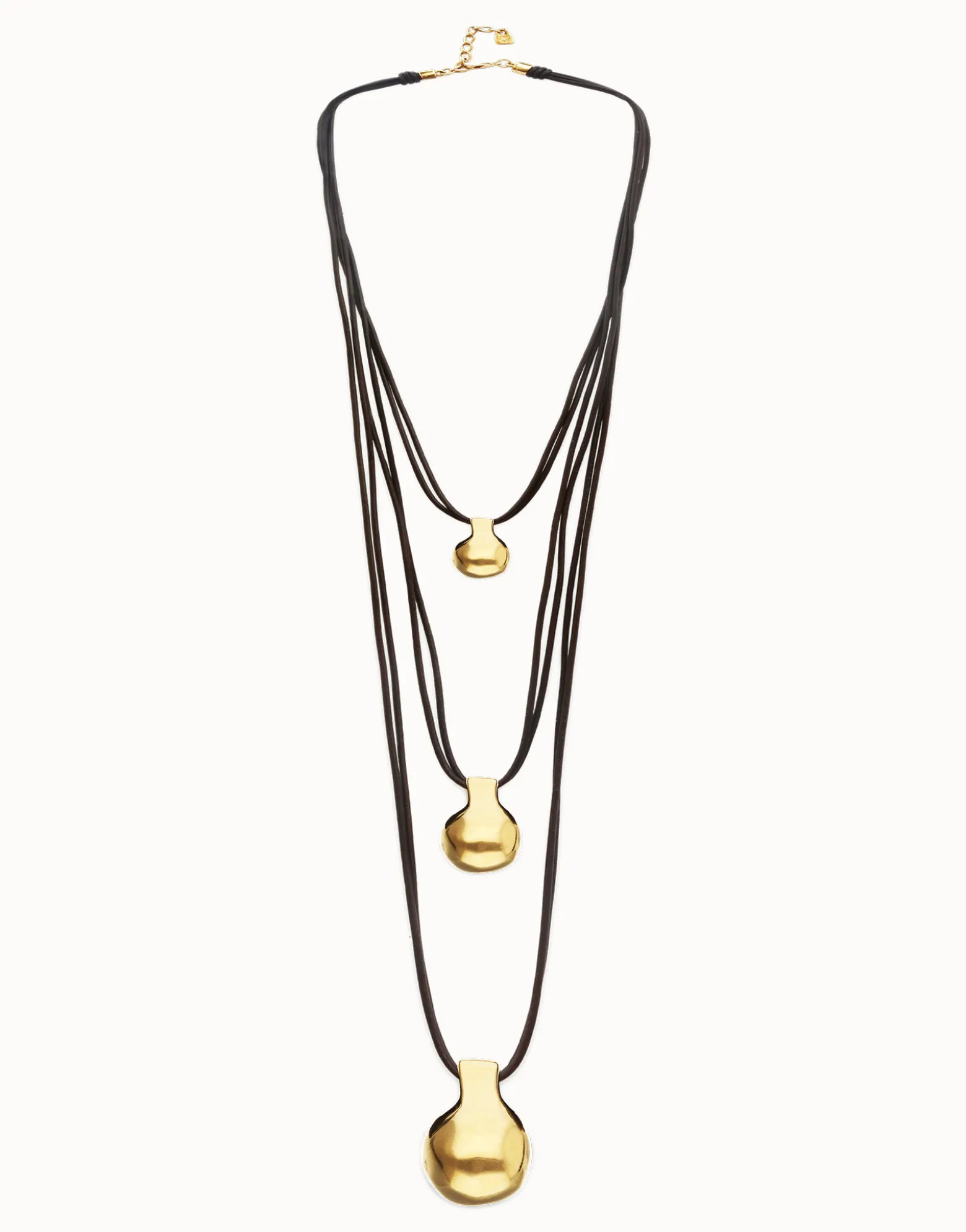 Collar triple de cuero con tres esferas bañadas en oro 18k