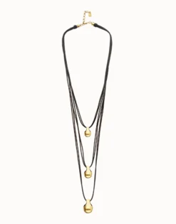 Collar triple de cuero con tres esferas bañadas en oro 18k