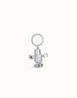 Llavero robot y logo grabado en plata de ley