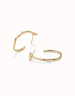 Pendientes aro bañado en oro 18k con topacio blanco