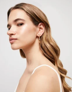 Pendientes aro bañado en oro 18k con topacio blanco
