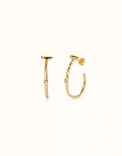 Pendientes aro bañado en oro 18k con topacio blanco