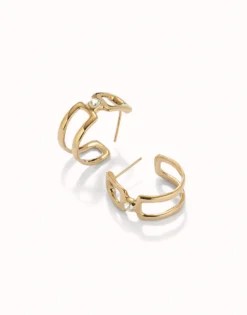 Pendientes aro doble bañados en oro 18k con topacio blanco