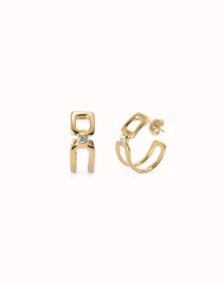 Pendientes aro doble bañados en oro 18k con topacio blanco
