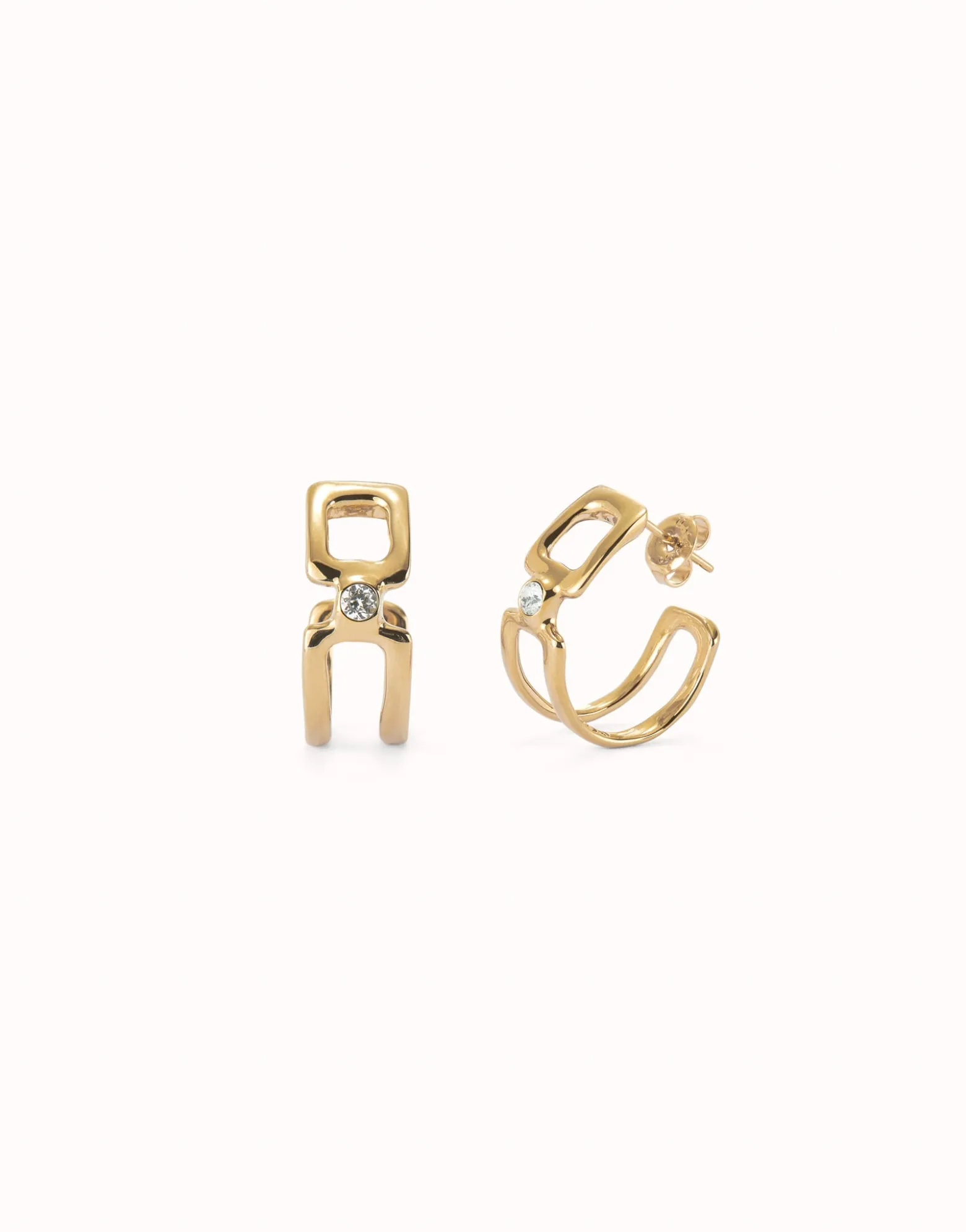 Pendientes aro doble bañados en oro 18k con topacio blanco