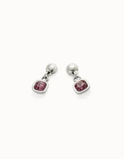Pendientes bañada en plata de ley con cristal colgante rosa