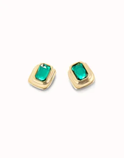 Pendientes bañado en oro y cristal verde para mujer