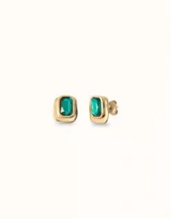 Pendientes bañado en oro y cristal verde para mujer