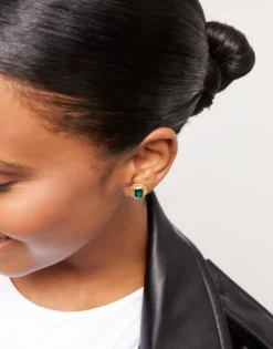Pendientes bañado en oro y cristal verde para mujer