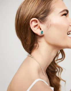 Pendientes bañado en plata de ley y cristal verde mujer