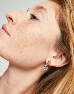 Pendientes bañados en oro 18k con cristal colgante negro