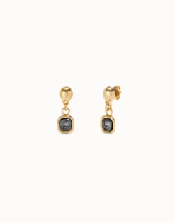 Pendientes bañados en oro 18k con cristal colgante negro