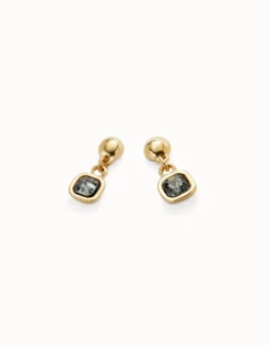 Pendientes bañados en oro 18k con cristal colgante negro