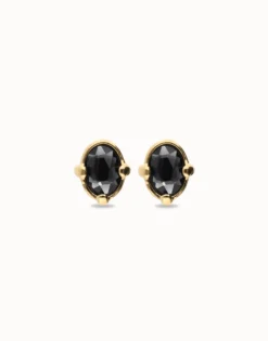 Pendientes bañados en oro 18k con cristal facetado ovalado negro