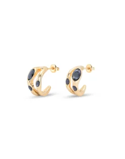 Pendientes bañados en oro 18k con cristal negro