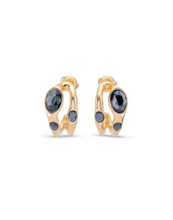 Pendientes bañados en oro 18k con cristal negro