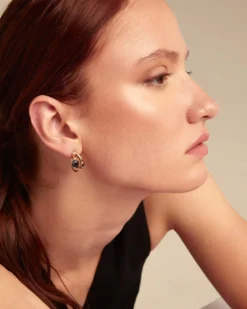 Pendientes bañados en oro 18k con cristal negro