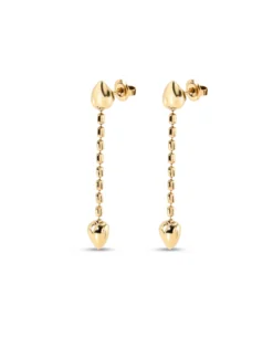 Pendientes bañados en oro 18K con cadena colgante y corazones pequeños