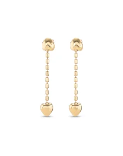 Pendientes bañados en oro 18K con cadena colgante y corazones pequeños