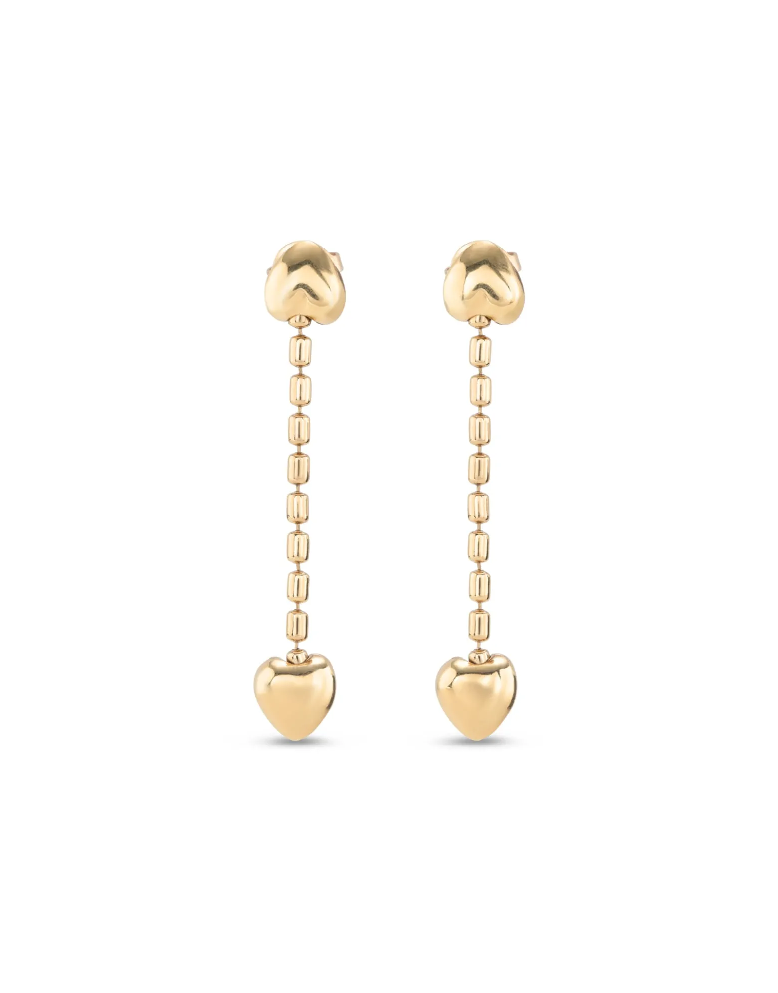 Pendientes bañados en oro 18K con cadena colgante y corazones pequeños