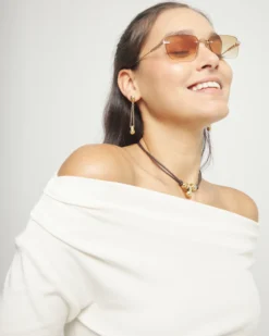 Pendientes bañados en oro 18k con cadena larga y esfera