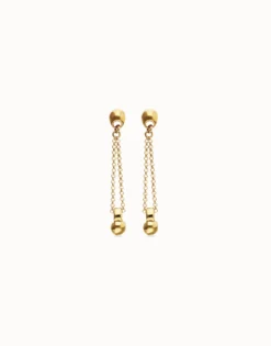 Pendientes bañados en oro 18k con cadena larga y esfera