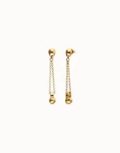 Pendientes bañados en oro 18k con cadena larga y esfera