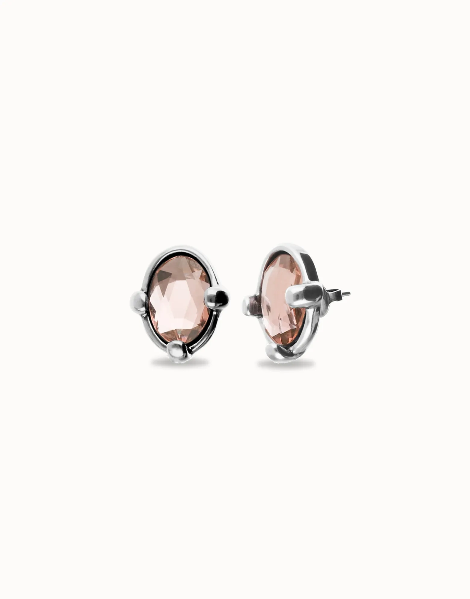 Pendientes bañados en plata con cristal facetado ovalado rosa