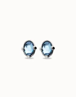 Pendientes bañados en plata con cristal facetado ovalado azul