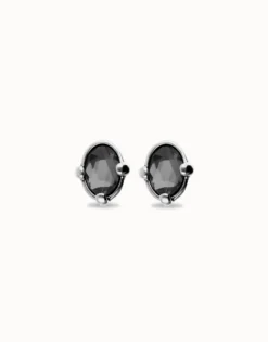 Pendientes bañados en plata con cristal facetado ovalado negro