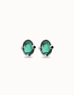 Pendientes bañados en plata con cristal facetado ovalado verde