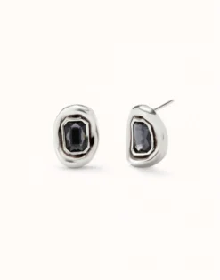 Pendientes bañados en plata con cristal facetado gris