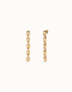 Pendientes largos bañados en oro 18k con eslabones en forma de bolas