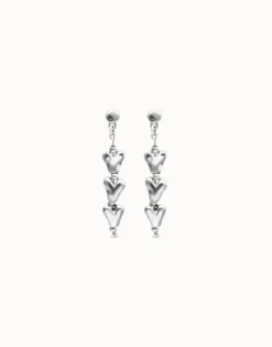 Pendientes largos con corazones encadenados bañados en plata de ley