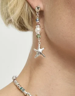 Pendientes largos con estrella de mar y perla