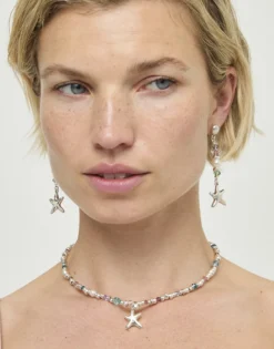 Pendientes largos con estrella de mar y perla