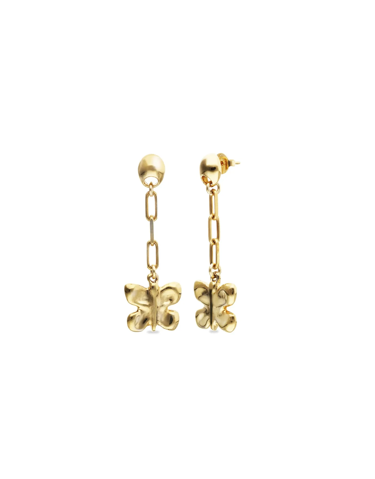 Pendientes largos de aleación de metales bañados en oro 18k en forma de mariposa