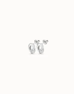 Pendientes stud bañados en plata de ley con forma de óvalo y cristal color gris claro
