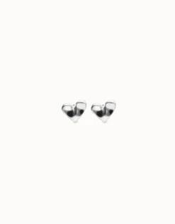 Pendientes tipo piercing de corazón bañados en plata de ley